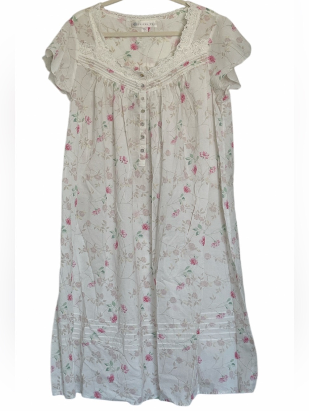Eileen West Floral Print Short Sleeve Midi Length Nightgown Size Large